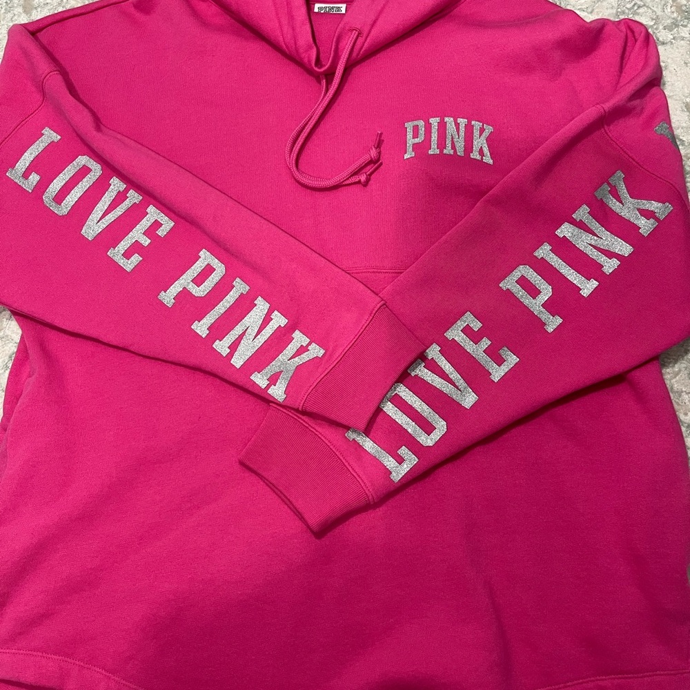 PINK Victoria's Secret Fuchsia Hoodie with Silver Lettering